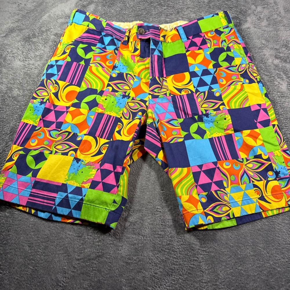 Loudmouth Golf Mens 36 Patchwork Psychedelic Geometric Multicolor Shorts Stretch